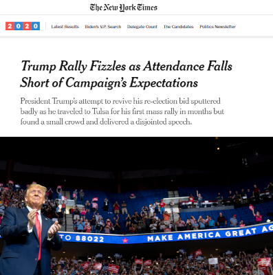 Beispiel für die Berichterstattung über Trumps Tulsa-Rally. Quelle: NY Times